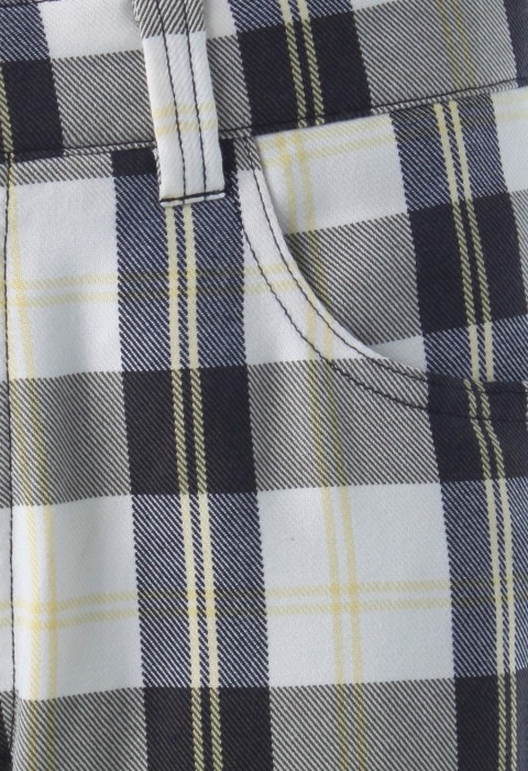 กางเกงทรงกระบอกลายตารางสีเหลือง