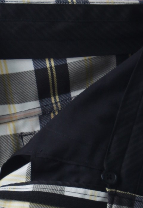 กางเกงทรงกระบอกลายตารางสีเหลือง