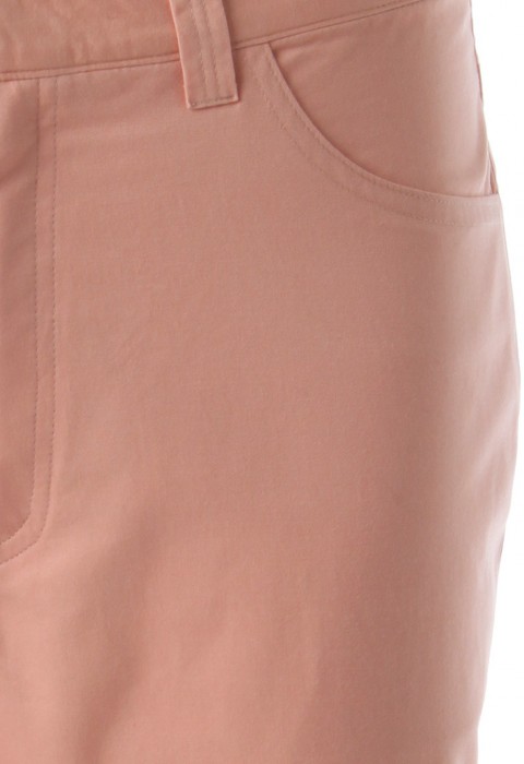 กางเกงสีส้มพาสเทลทรงกระบอก ขากางเกงตัดต่อสีฟ้า