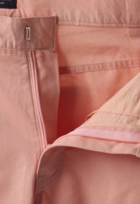 กางเกงสีส้มพาสเทลทรงกระบอก ขากางเกงตัดต่อสีฟ้า