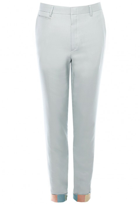 กางเกงขายาวสีเทาฟ้า ตัดต่อสลับสี