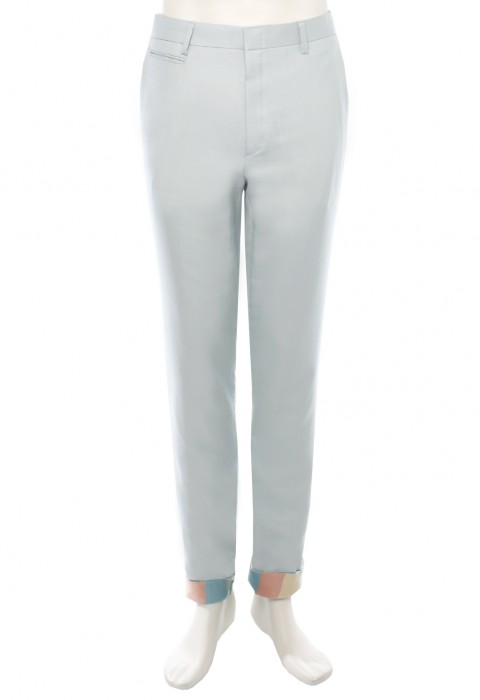 กางเกงขายาวสีเทาฟ้า ตัดต่อสลับสี