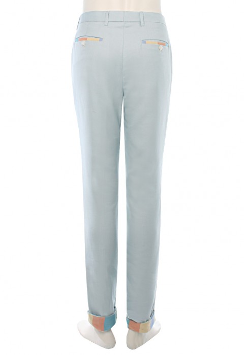 กางเกงขายาวสีเทาฟ้า ตัดต่อสลับสี