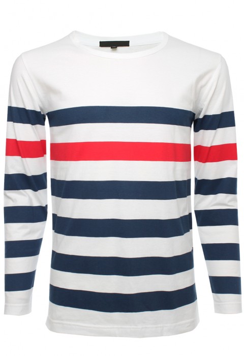 เสื้อยืดลายทางแขนยาวสีน้ำเงินแดง