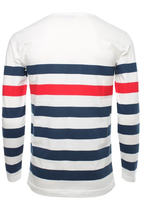 เสื้อยืดลายทางแขนยาวสีน้ำเงินแดง