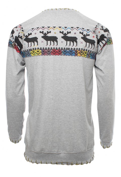 เสื้อสเวตเตอร์สีเทาพิมพ์ลายกราฟฟิค