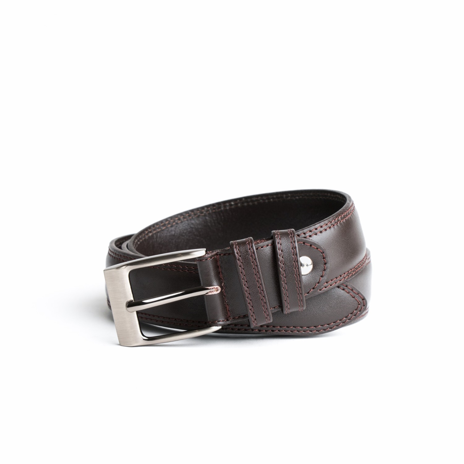DGRIE BASIC BROWN LEATHER BELT WITH SILVER TONE BUCKLE