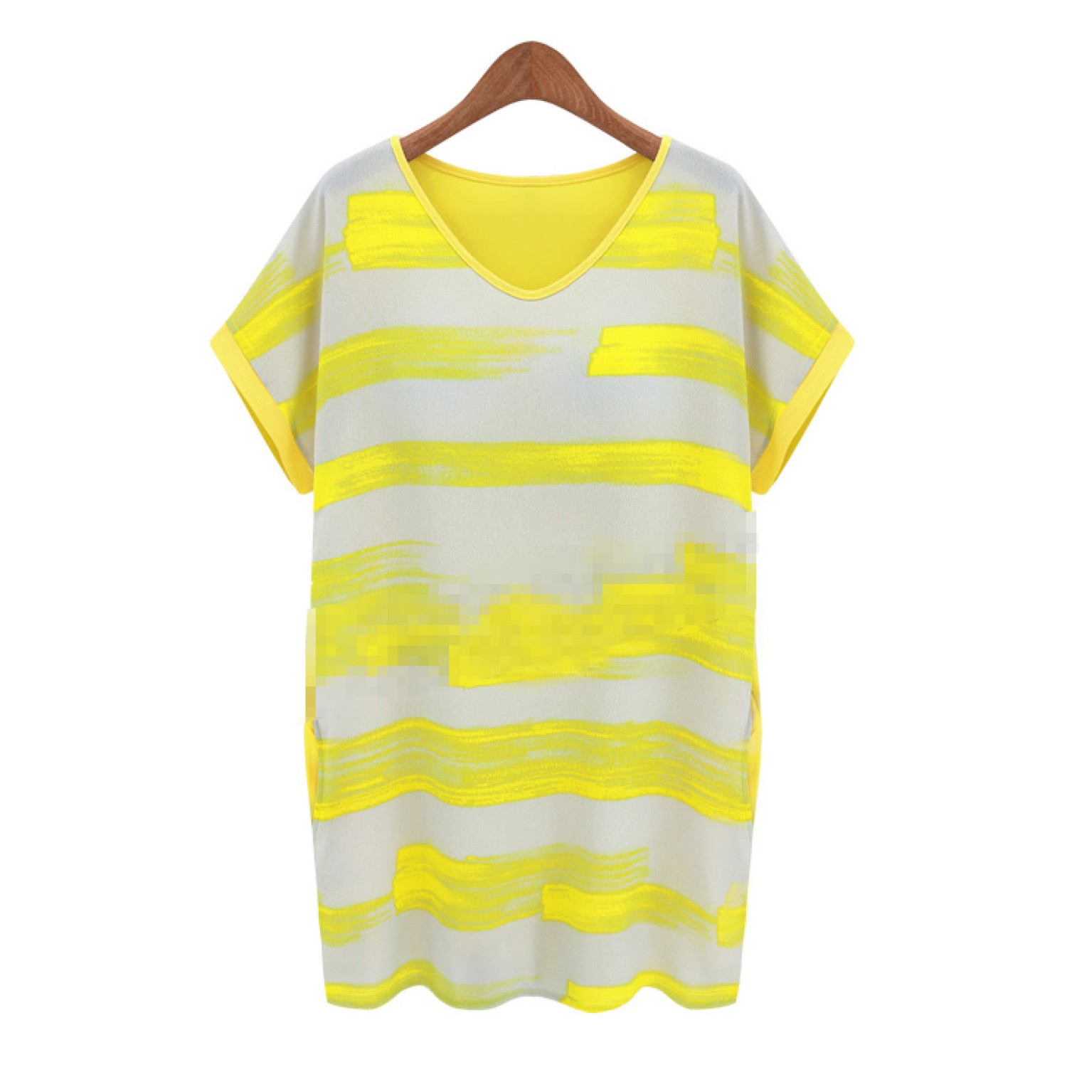 เสื้อยืดตัวยาว พิมพ์ลายสีเหลือง