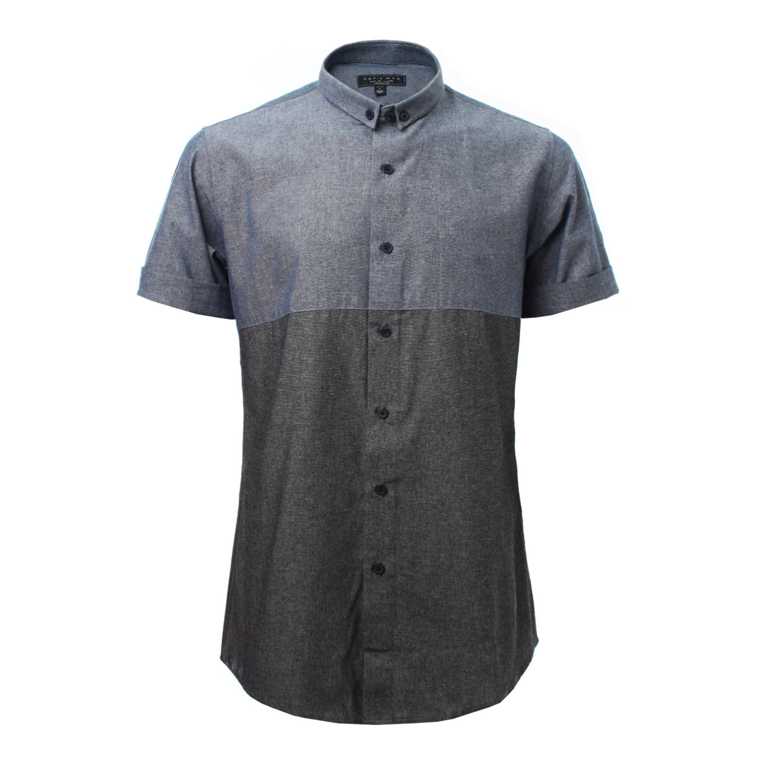 เสื้อเชิ้ตยีนส์แขนสั้นสีน้ำเงินเทา