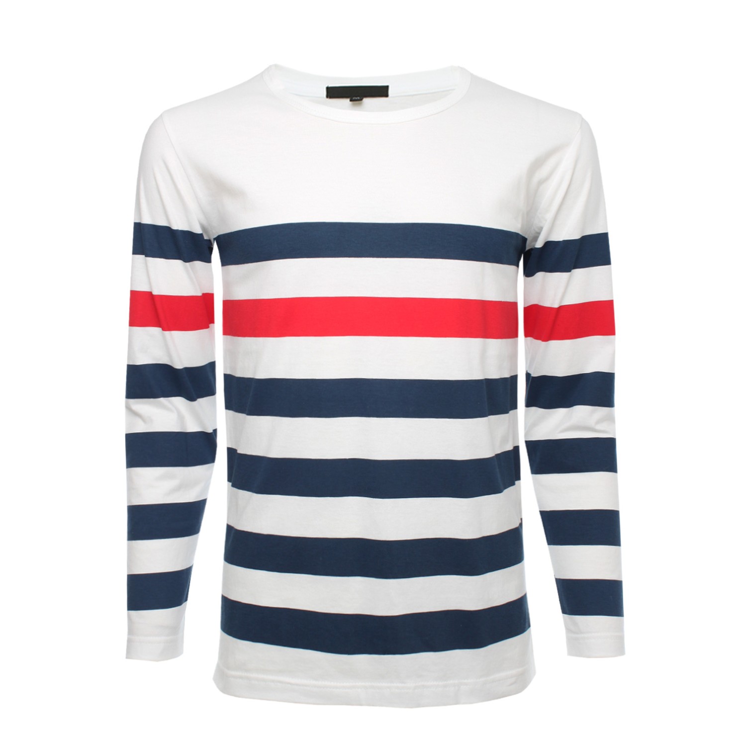 เสื้อยืดลายทางแขนยาวสีน้ำเงินแดง