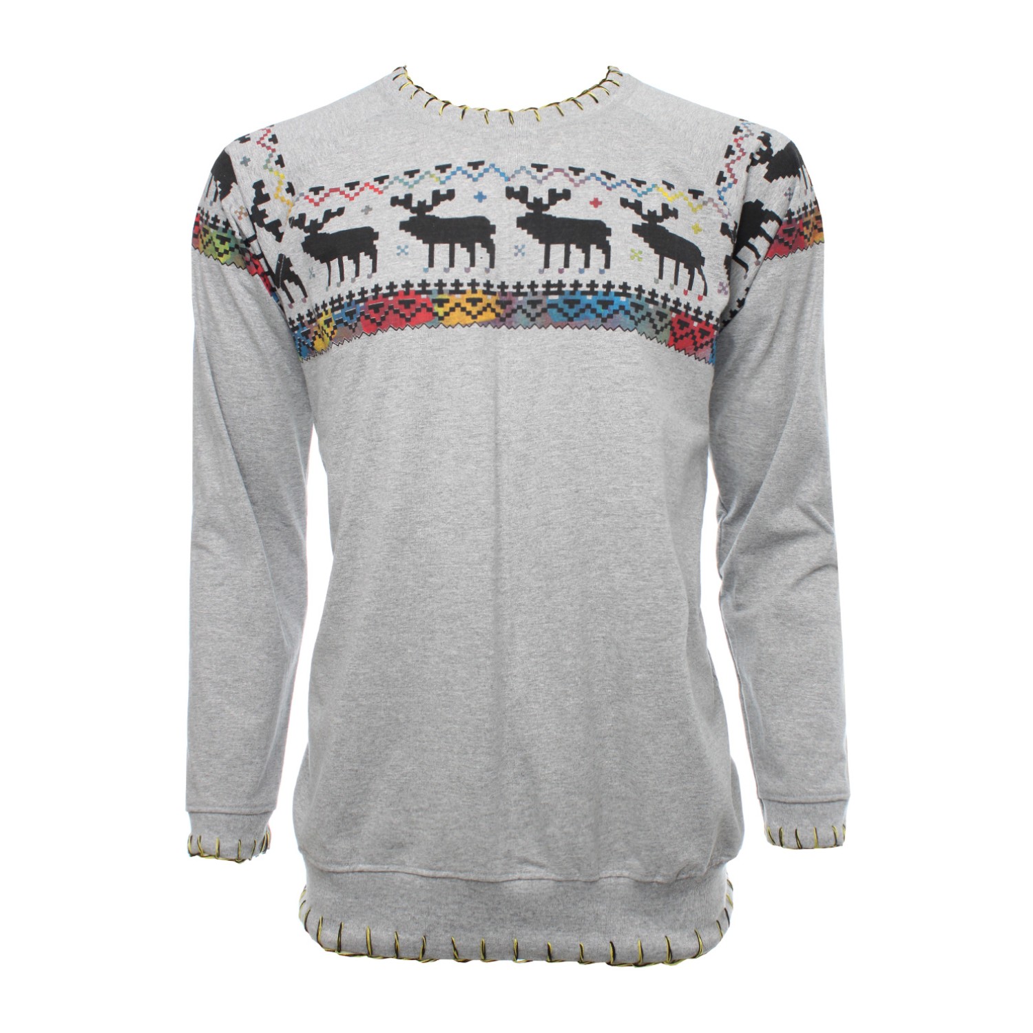 เสื้อสเวตเตอร์สีเทาพิมพ์ลายกราฟฟิค