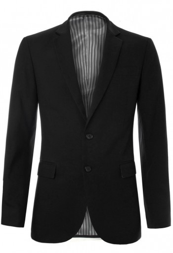 เสื้อสูทสีดำกระดุมสองเม็ด ซับในลายทาง