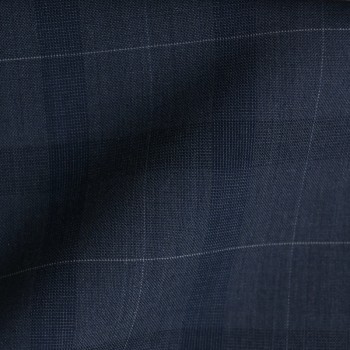 VERY DARK DESATURATED BLUE WINDOWPANE PLAID WOOL BLEND