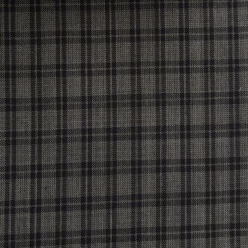 GREY AND BLACK TARTAN CHECK FABRIC WOOL BLEND