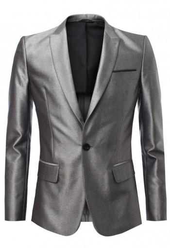 เสื้อสูทสีเทาเงิน Metallic Grey Shark Skin Suit