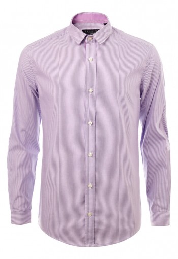 เสื้อเชิ้้ตปกเล็กลายทางสีม่วงอ่อน