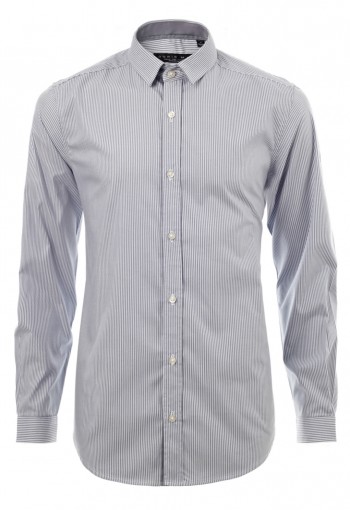 เสื้อเชิ้้ตปกเล็กลายทางสีเทา