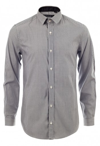 เสื้อเชิ้้ตปกเล็กลายทางสีเทาเข้ม