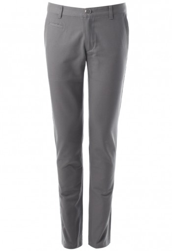 กางเกงสีเทาทรงกระบอกเล็ก กระเป๋าเจาะ