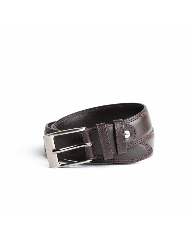 DGRIE BASIC BROWN LEATHER BELT WITH SILVER TONE BUCKLE