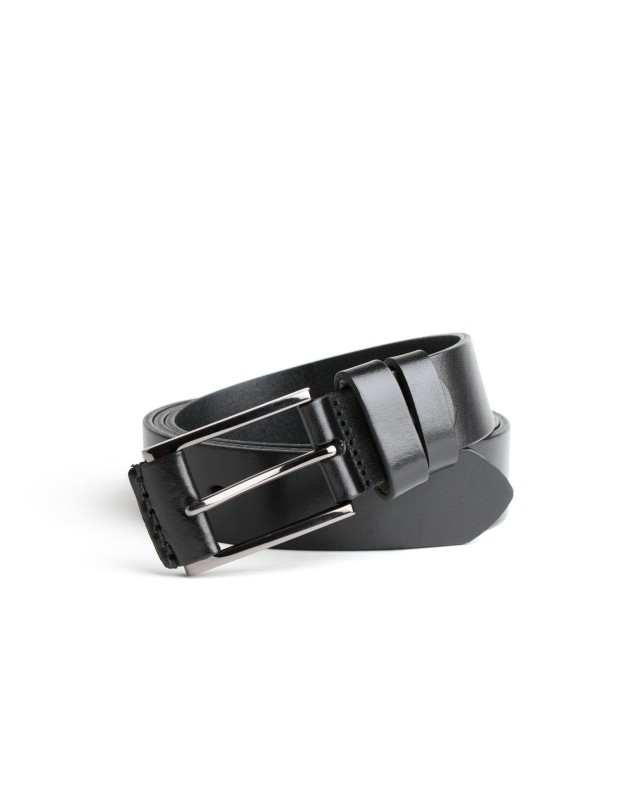 DGRIE BASIC BLACK LEATHER BELT WITH SILVER TONE BUCKLE