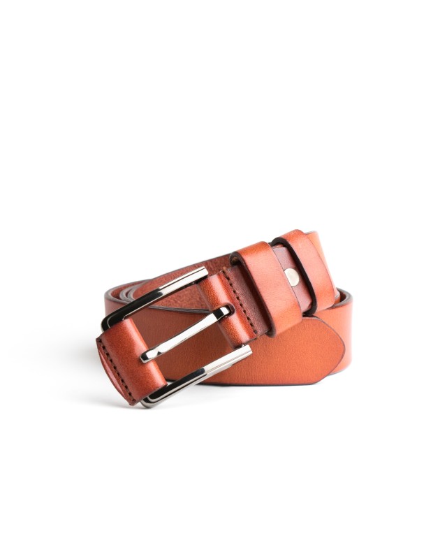 DGRIE BASIC BROWN LEATHER BELT WITH SILVER TONE BUCKLE