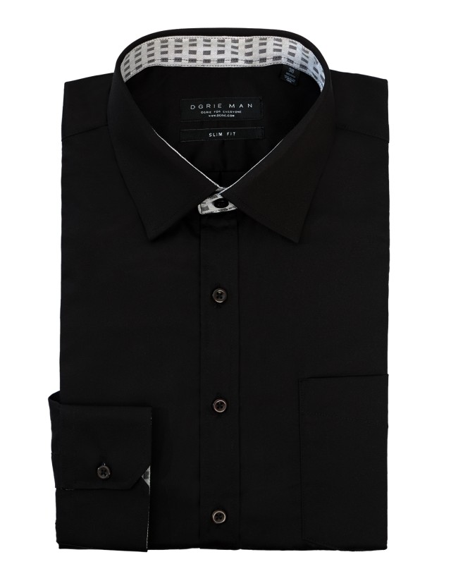 BLACK SHIRT CHECKED COLLAR