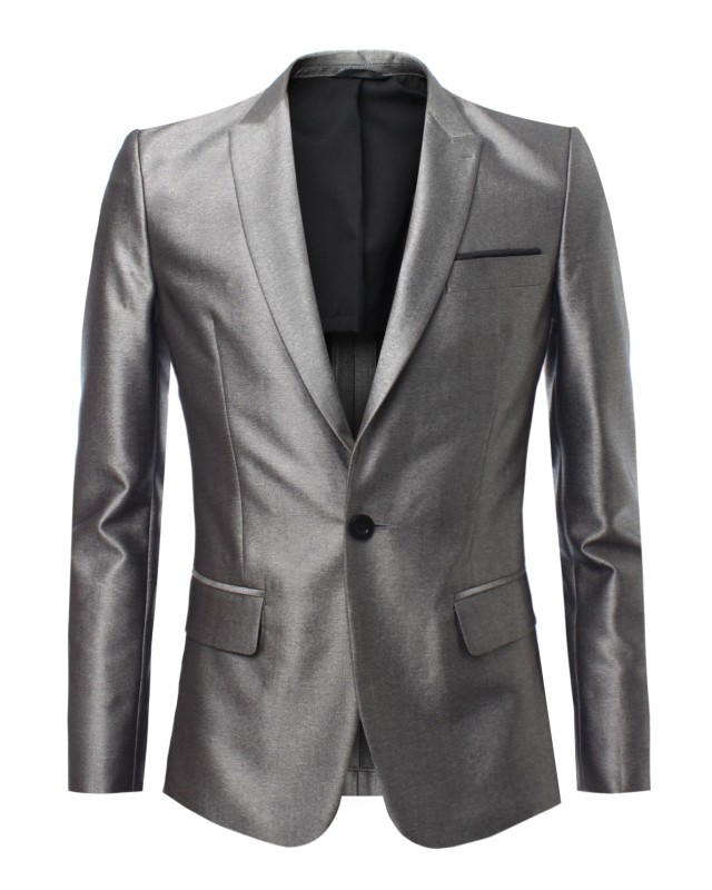 เสื้อสูทสีเทาเงิน Metallic Grey Shark Skin Suit