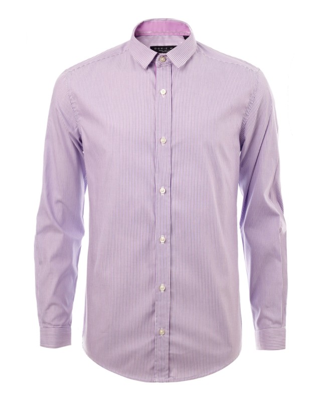 เสื้อเชิ้้ตปกเล็กลายทางสีม่วงอ่อน