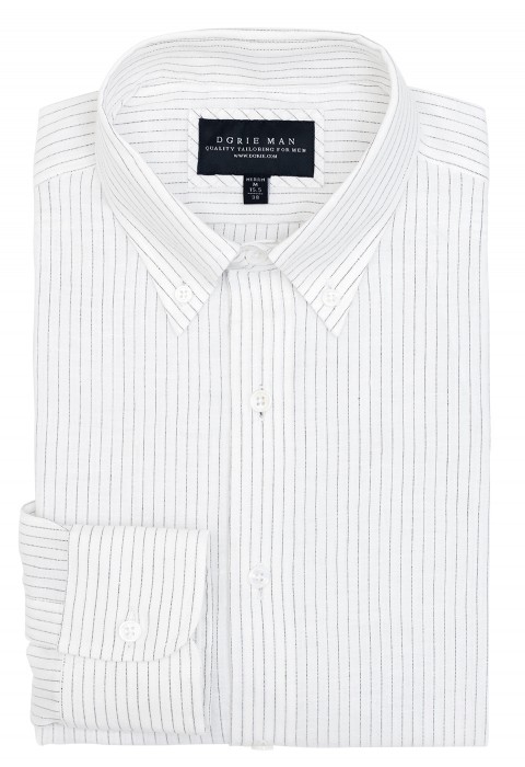 WHITE PINSTRIPE BUTTON DOWN SHIRT (Cotton / Linen)