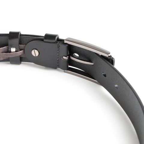 DGRIE BASIC BLACK LEATHER BELT WITH SILVER TONE BUCKLE
