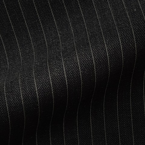 VERY DARK GREY (MOSTLY BLACK) PINSTRIPE WOOL BLEND