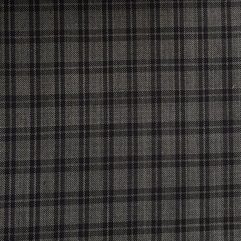 GREY AND BLACK TARTAN CHECK FABRIC WOOL BLEND