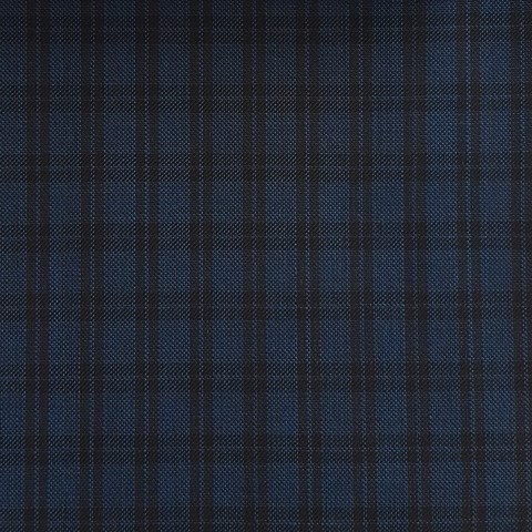 BLUE AND BLACK TARTAN CHECK FABRIC WOOL BLEND