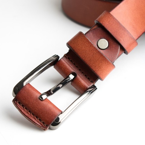 DGRIE BASIC BROWN LEATHER BELT WITH SILVER TONE BUCKLE