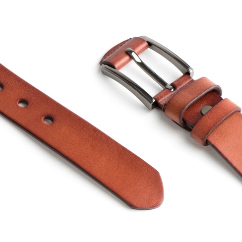 DGRIE BASIC BROWN LEATHER BELT WITH SILVER TONE BUCKLE