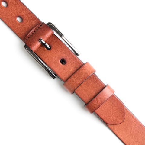 DGRIE BASIC BROWN LEATHER BELT WITH SILVER TONE BUCKLE