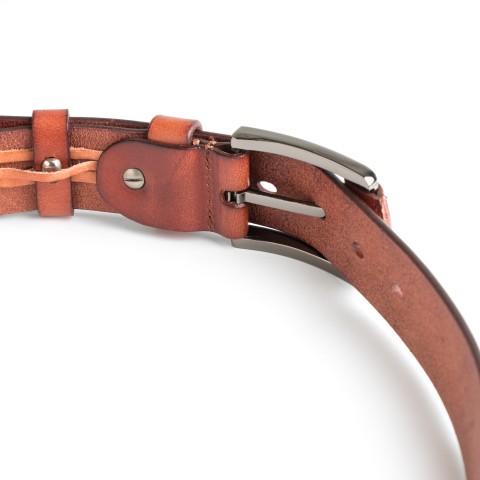DGRIE BASIC BROWN LEATHER BELT WITH SILVER TONE BUCKLE