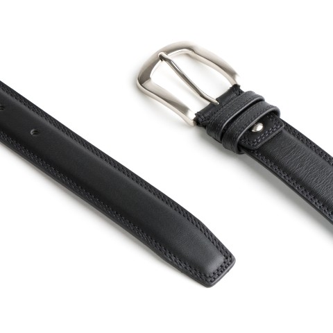 DGRIE BASIC BLACK LEATHER BELT WITH SILVER TONE SQUARE BUCKLE