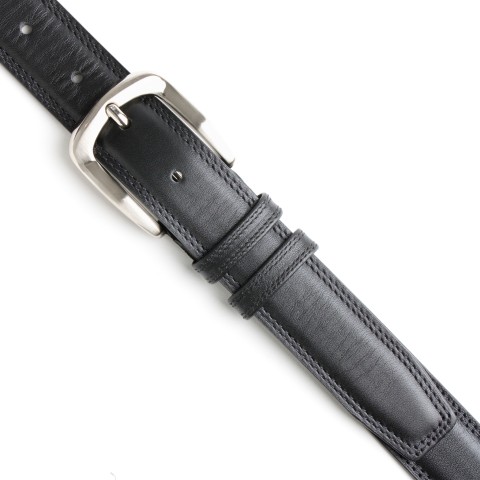 DGRIE BASIC BLACK LEATHER BELT WITH SILVER TONE SQUARE BUCKLE