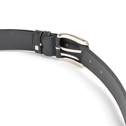 DGRIE BASIC BLACK LEATHER BELT WITH SILVER TONE SQUARE BUCKLE