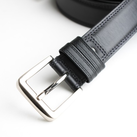 DGRIE BASIC BLACK LEATHER BELT WITH SILVER TONE FLAT BUCKLE