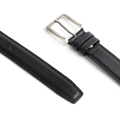 DGRIE BASIC BLACK LEATHER BELT WITH SILVER TONE FLAT BUCKLE