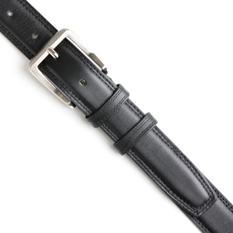 DGRIE BASIC BLACK LEATHER BELT WITH SILVER TONE FLAT BUCKLE