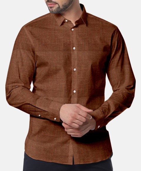 Brown LH2101-38 - Solid Pure Linen Shirts