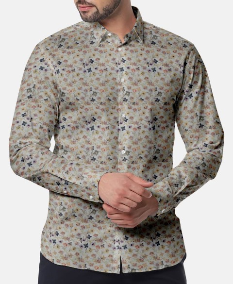 Beige PRT2318 - 100% cotton printed shirts