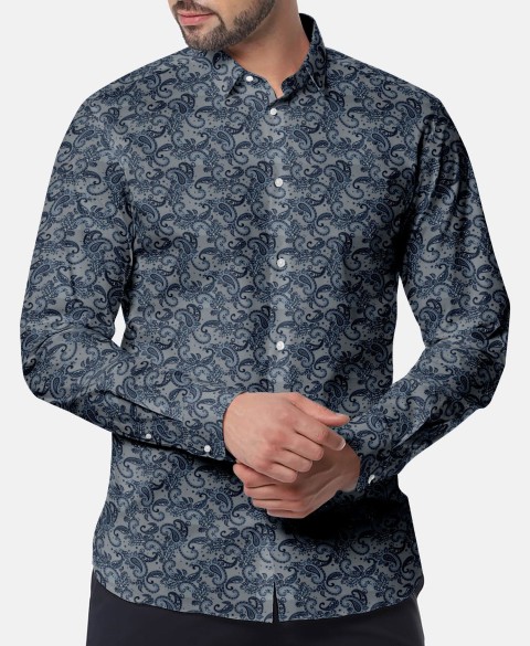 Blue PRT2348 - 100% cotton printed shirts