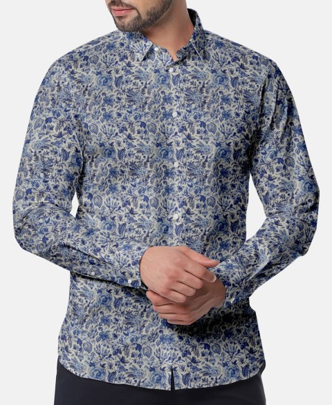 Blue PRT2363 - 100% cotton printed shirts