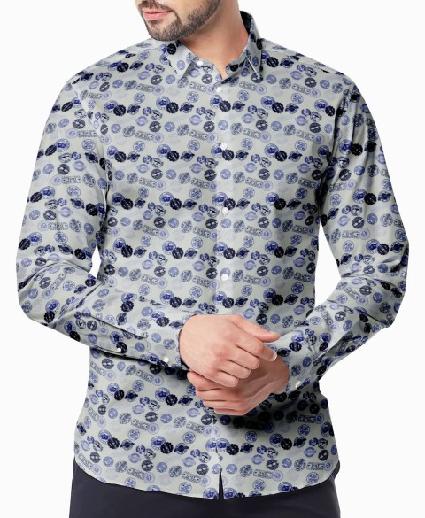 Blue PRT2372 - 100% cotton printed shirts