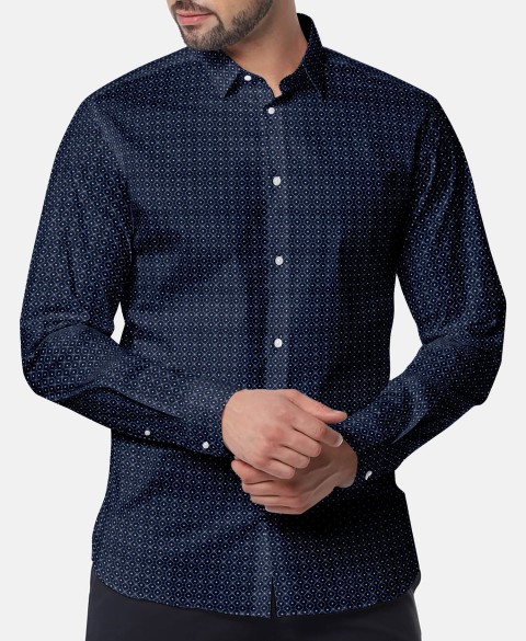 Blue PRT2384 - 100% cotton printed shirts